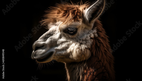 Cute alpaca portrait, fluffy fur and wool generated by AI