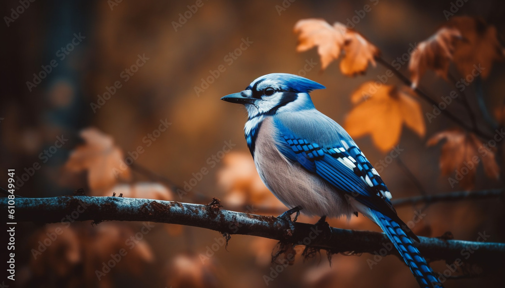 Small tit perching on autumn branch, beauty in nature generated by AI Small tit perching on autumn branch, beauty in nature generated by AI