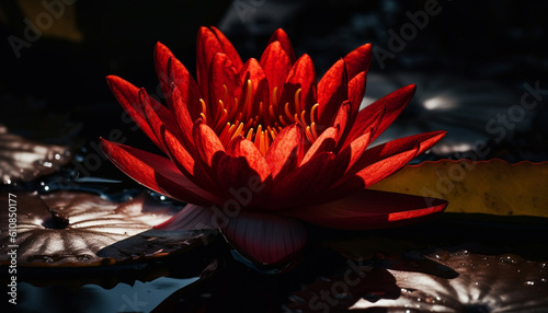 A single lotus blossom floats on water generated by AI