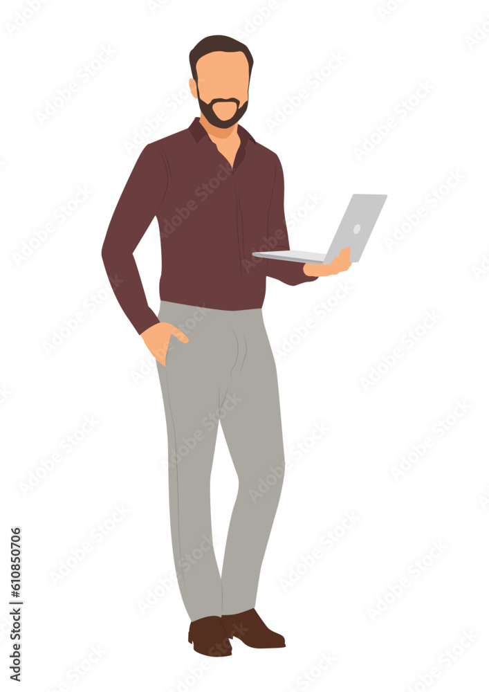 Business Man Holding Laptop Flat Illustration