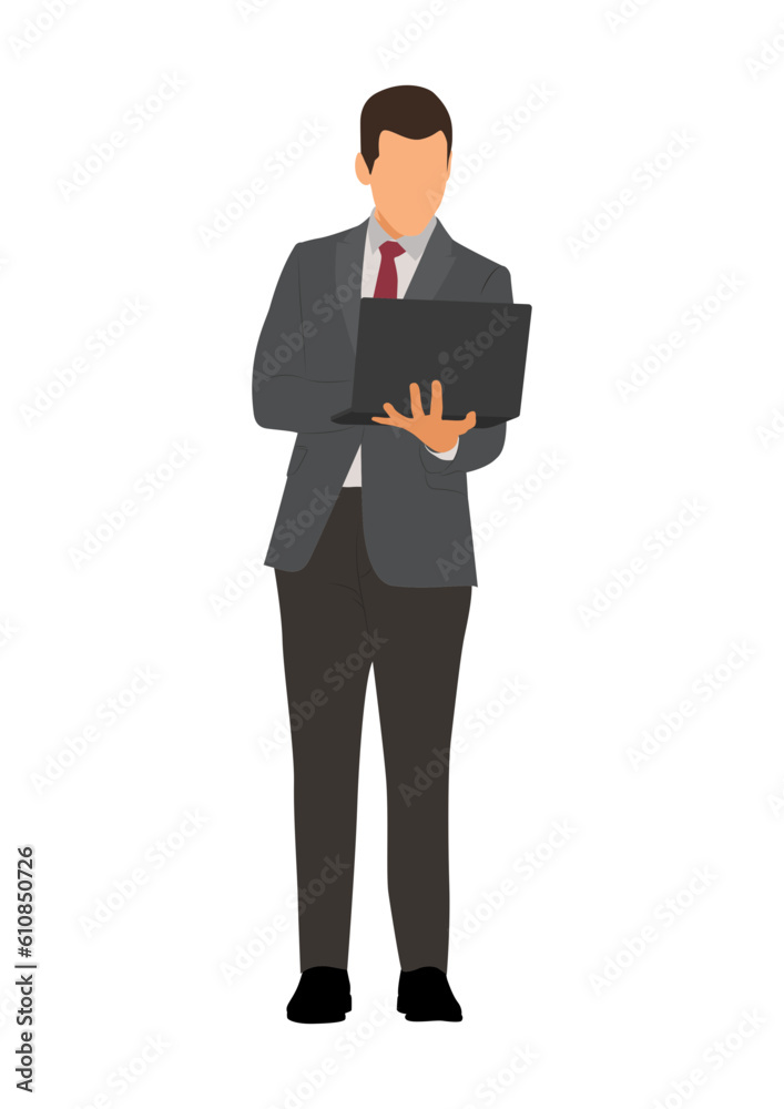 Business Man holding Laptop Flat Illustration