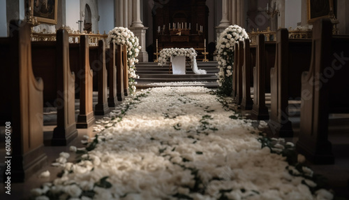 A Catholic wedding ceremony in an elegant chapel generated by AI