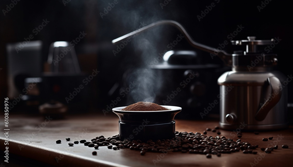 Freshly ground coffee beans, ready for brewing generated by AI Freshly ground coffee beans, ready for brewing generated by AI