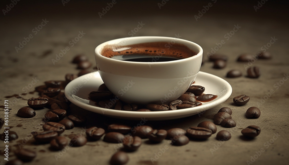 Obraz premium Dark bean brew in rustic mug addiction generated by AI