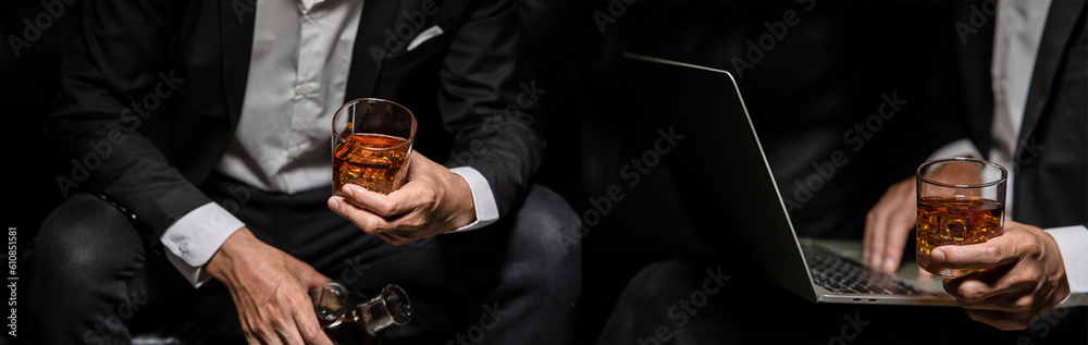 Businessmen in suits drinking  Celebrate whiskey