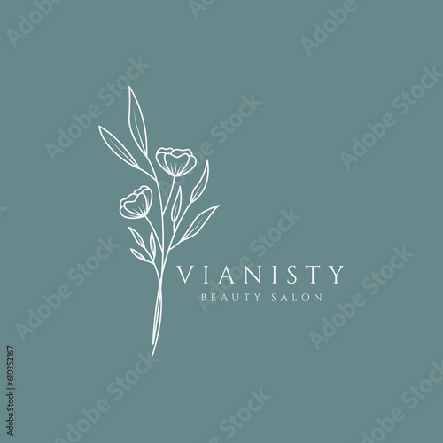 hand drawn logo feminine beauty floral botanical flower line art design vector illustration