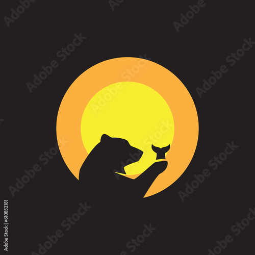 modern bear logo with moon illustration icon symbol vector design