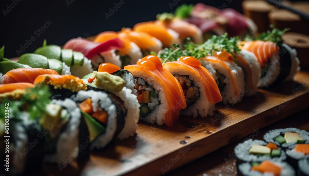 Healthy eating with fresh seafood and avocado generated by AI Healthy eating with fresh seafood and avocado generated by AI