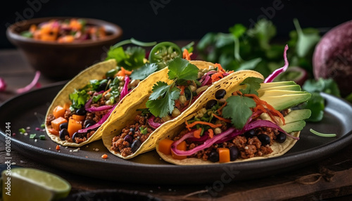 Grilled beef taco with guacamole and cilantro generated by AI