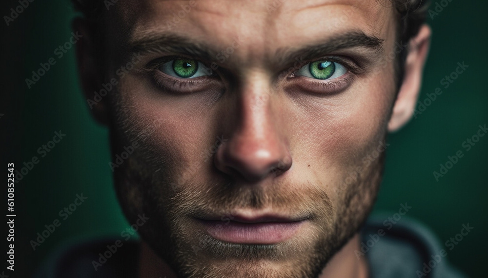 Obraz premium Serious man with beard staring at camera generated by AI