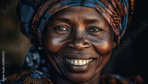 African woman joyful smile radiates natural beauty generated by AI