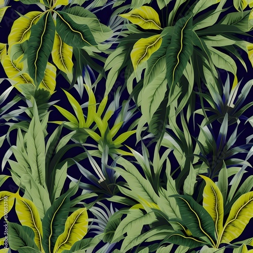 tropical leaves seamless watercolor pattern