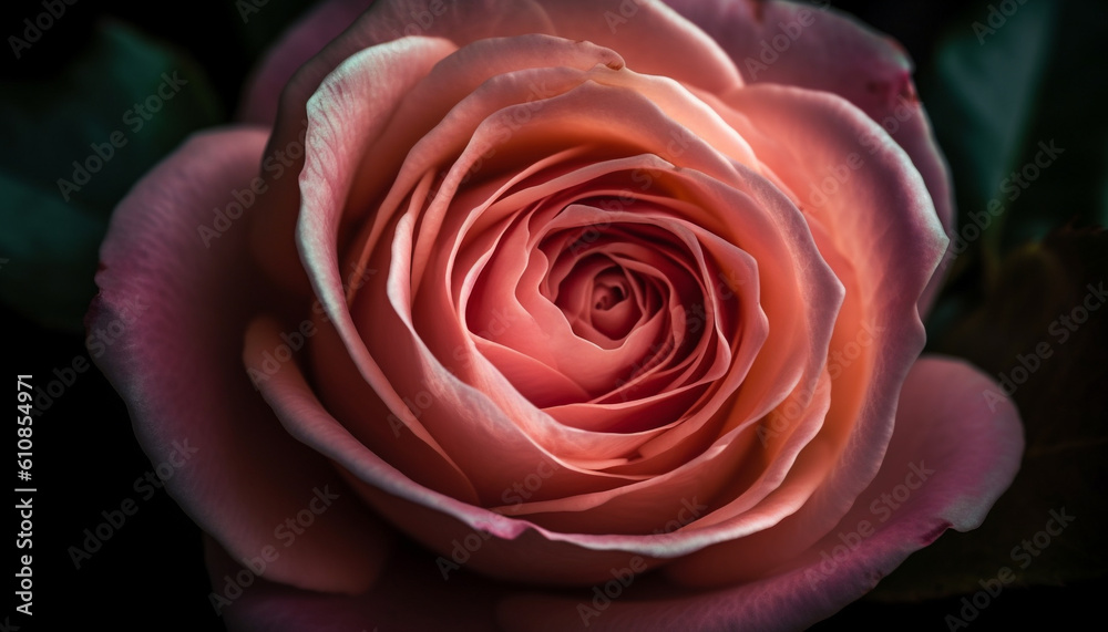 Soft pink petals bloom, celebrating love fragility generated by AI