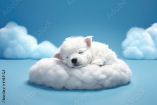 A cute little baby dog sleeps on a cloud. Generative AI © Kanisorn