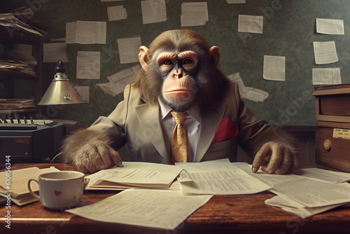 Büro-Dschungel: Affe bei der Büroarbeit photo