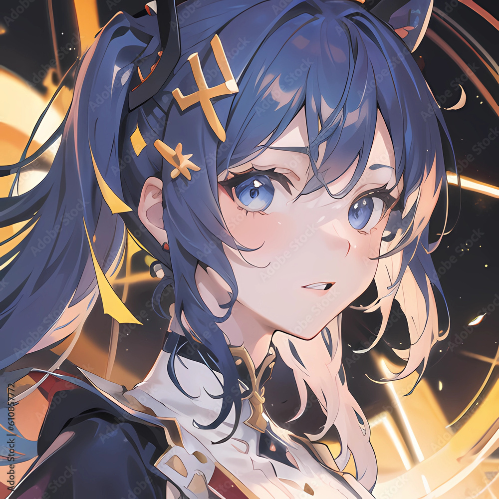 Naklejka premium 青髪の少女 イラスト