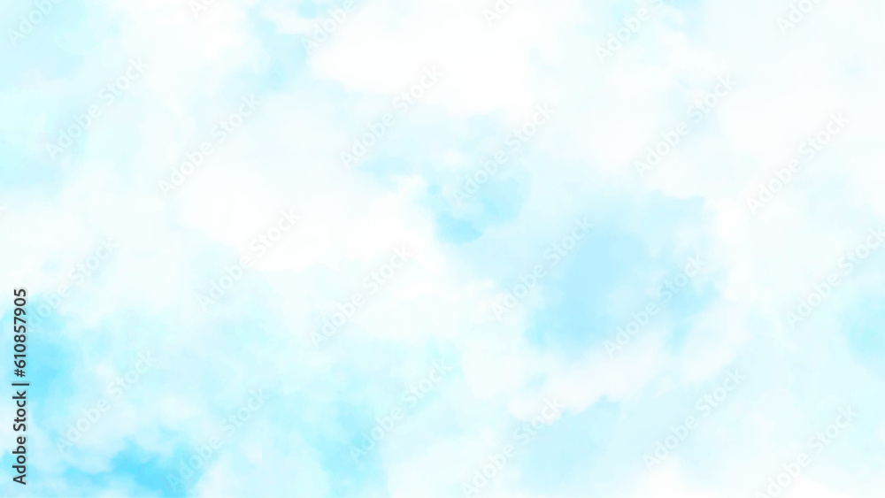 Hand painted blue sky and clouds, abstract watercolor background. Vector sky
