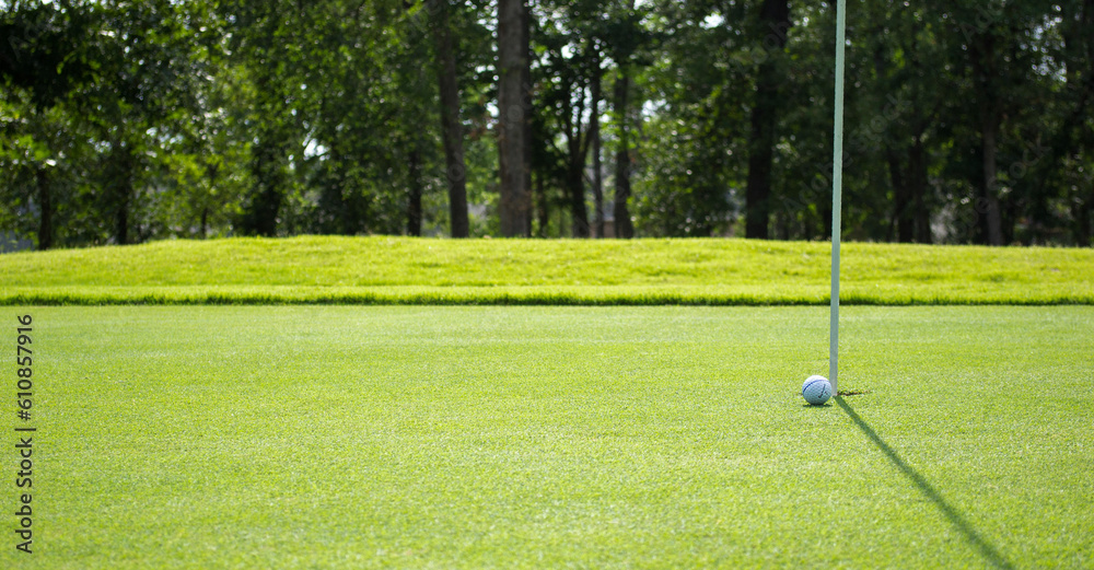 Obraz premium Golf Ball Rolling To The Hole On Golf Course
