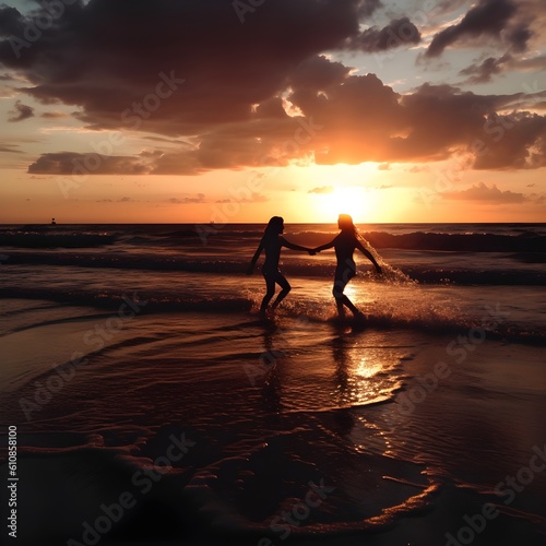 sunset on the beach, playing on the beach, family on the beach