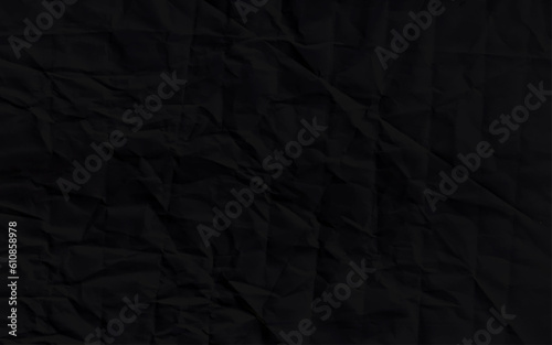 Black crumpled paper texture background. Ragged crumpled dark black paper texture with wrinkles  banner background. Vector art