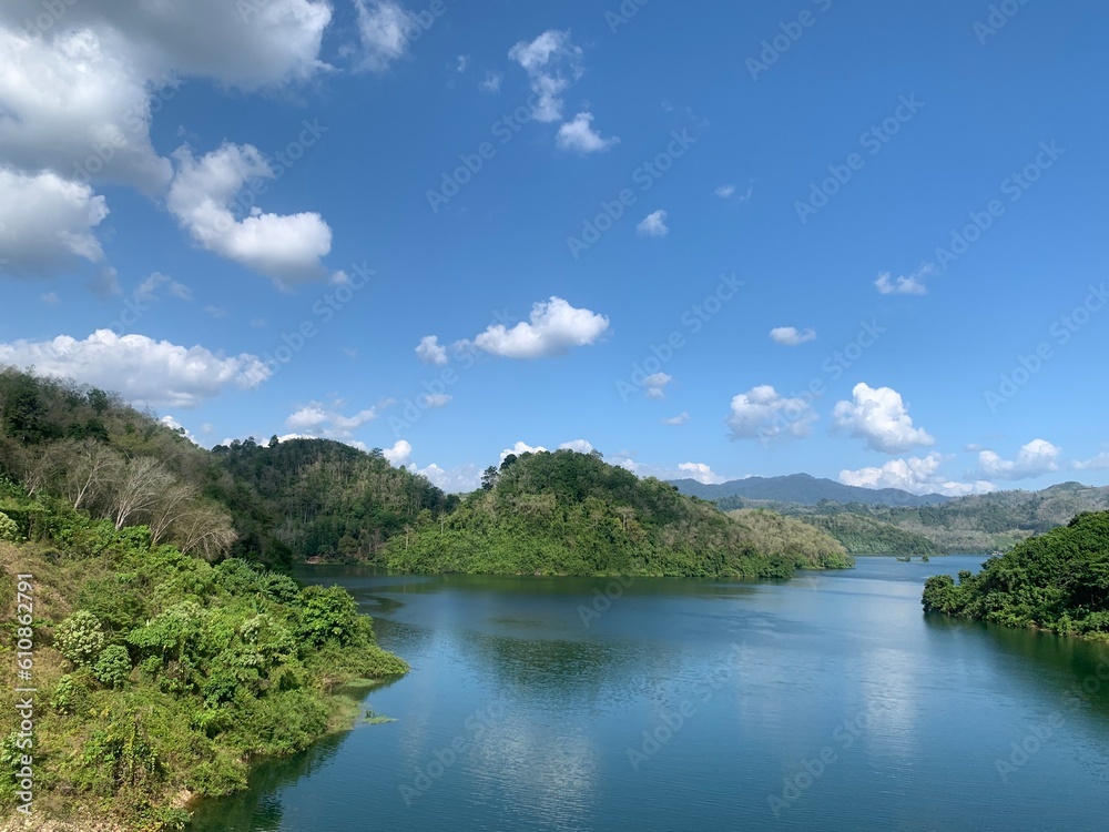 lake in the forest and the beautiful sky