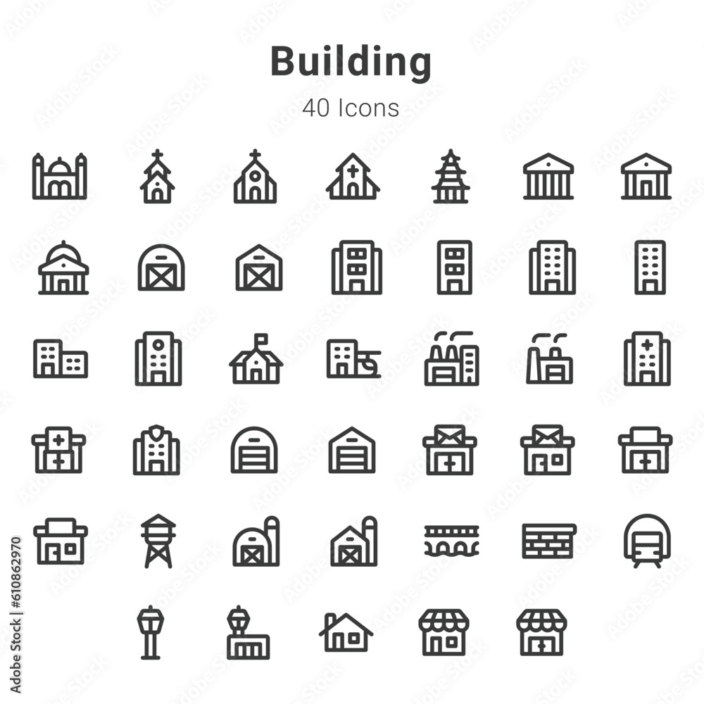 40 icon collection on building