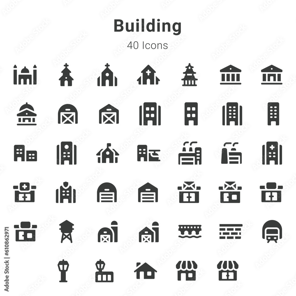40 icon collection on building