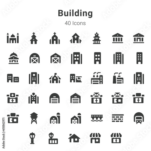 40 icon collection on building