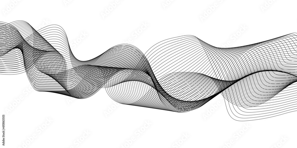 Abstract wavy grey technology lines on transparent background. Abstract gray curved line for banner design and frequency sound wave line. Abstract wavy grey technology lines on transparent background. Abstract gray curved line for banner design and frequency sound wave line.