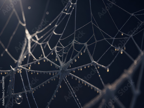 spider web with dew drops. AI Generated