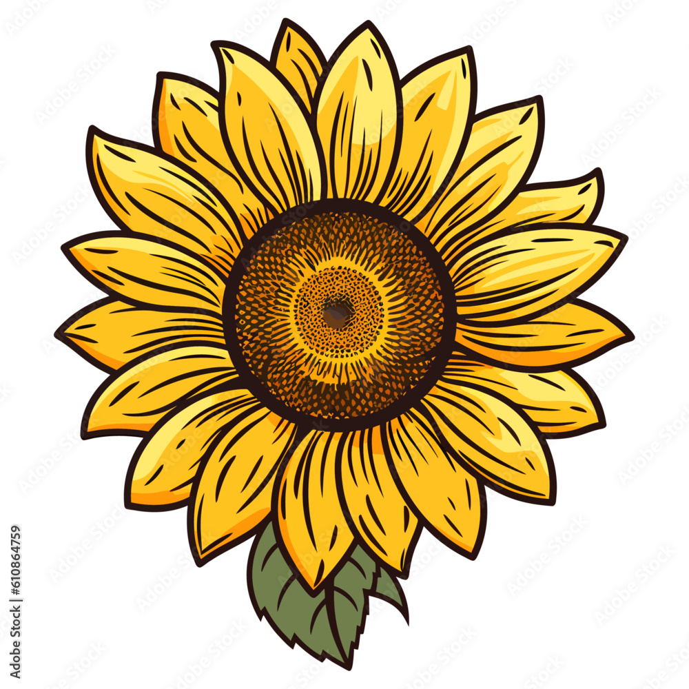 Fototapeta premium Vector yellow sunflower. Sunflower silhouette, Sunflower, isolated on white background, vector illustration.