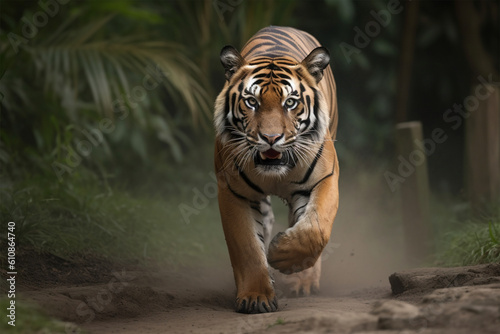 a Sumatran tiger running