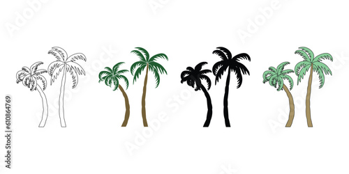 Tropical Paradise Palm Tree Vector Clipart Collection, palm tree silhouette, Colorful Vector Illustration of summer seasonal palm tree.