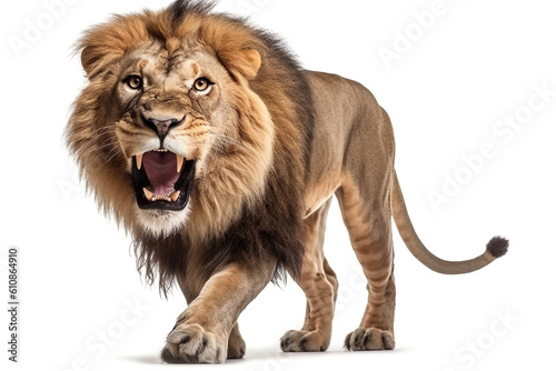 King of Lion roaring looking regal standing isolated over white background   Created with generative AI