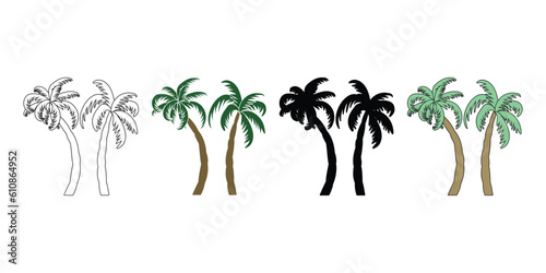 Tropical Paradise Palm Tree Vector Clipart Collection  palm tree silhouette  Colorful Vector Illustration of summer seasonal palm tree.