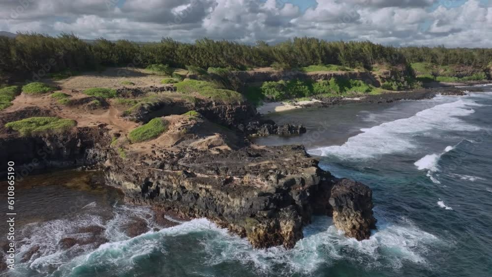 Rocky Coast With Waves On The Island Of Mauritius, Aerial View Rocky Coast With Waves On The Island Of Mauritius, Aerial View