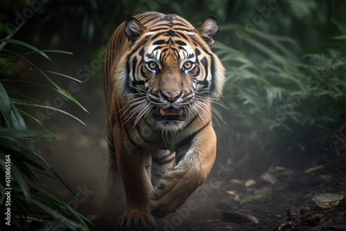 a Sumatran tiger running