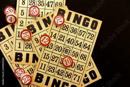 vintage bingo cards and markers