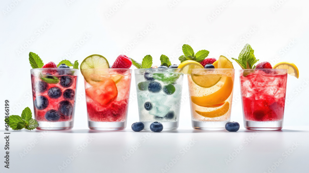 Summer cocktails on a white background, Generative AI Summer cocktails on a white background, Generative AI