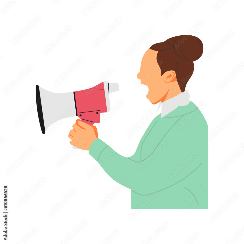 vector illustration of a person shouting through a megaphone, loudspeaker vector illustration of a person shouting through a megaphone, loudspeaker