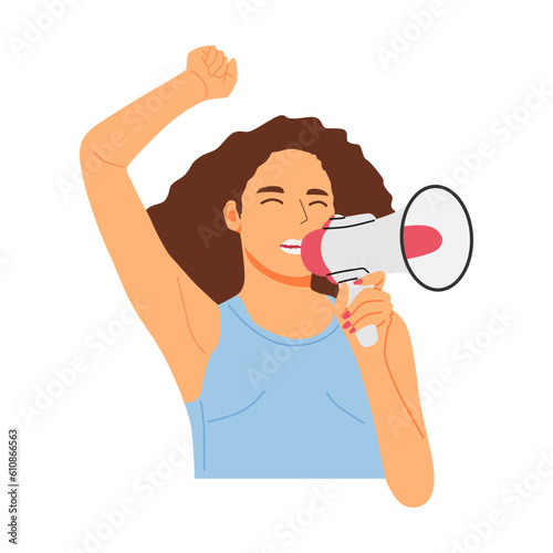 vector illustration of a person shouting through a megaphone, loudspeaker