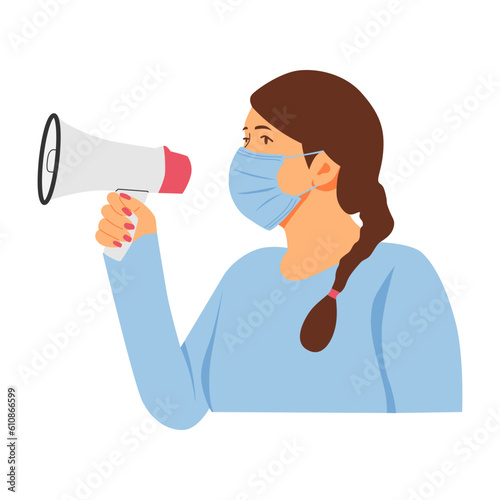 vector illustration of a person shouting through a megaphone, loudspeaker