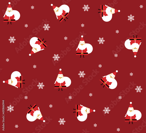 サンタクロースと雪の結晶のシームレスパターン（赤）