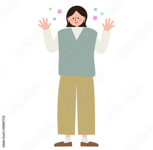 バイバイしている女性のイラスト