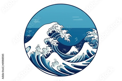 Marine or water theme logo in simple ocean wave circle shape. Generative AI