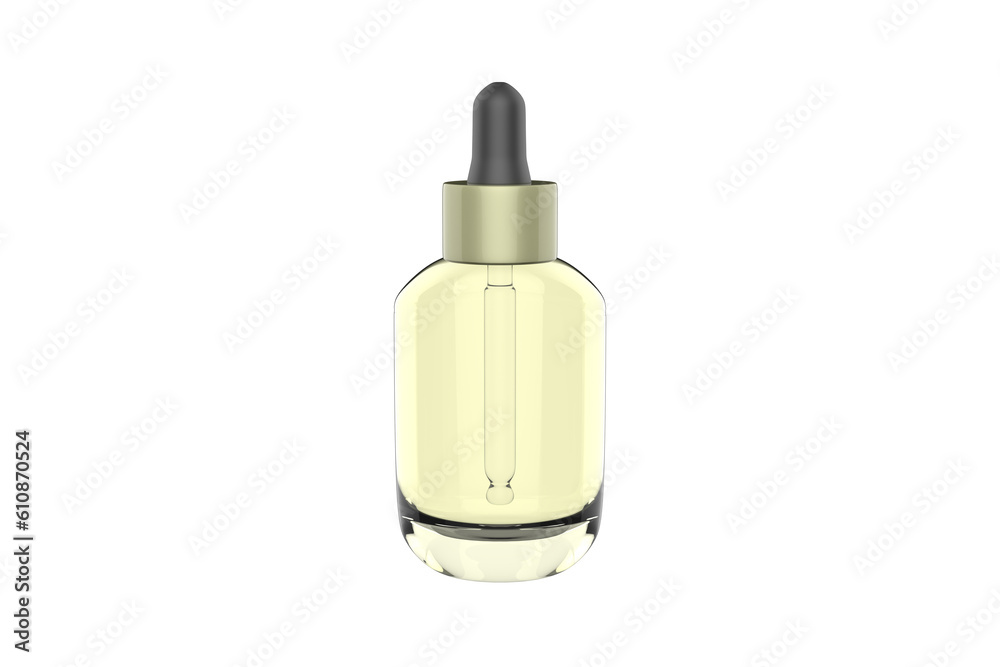 Clear Glass Dropper Bottle Mockup Isolated On White Background. 3d illustration