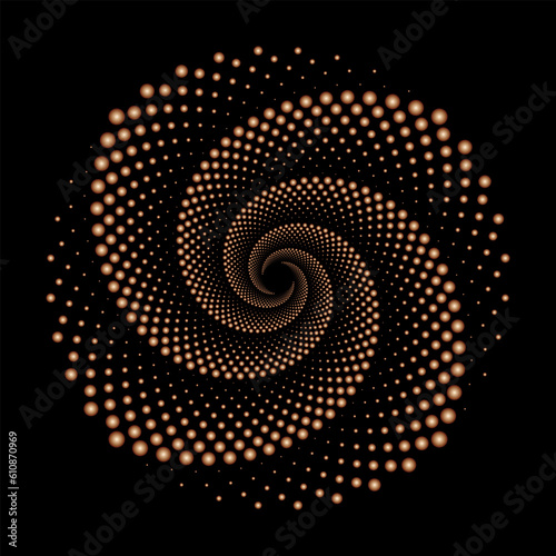 Wallpaper Mural Golden dotted spiral vortex circle isolated on black background. Round metallic gold swirl pattern dots vector illustration. Torontodigital.ca