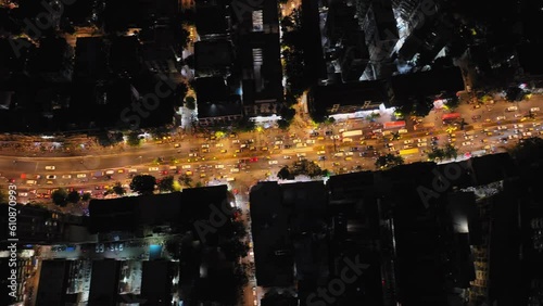 Cinematic aerial view of Mumbai's downtown night scene. Central Mumbai's cityscape and skyline- Lalbaug-Parel, Worli, Prabhadevi. beautiful modern buildings, bright glowing lights, and roads. photo