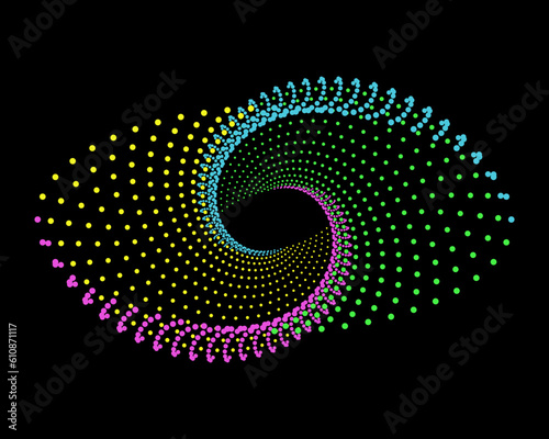 Wallpaper Mural 3d backdrop halftone dots spiral vortex shape. Colorful dotted swirl pattern vector illustration. Torontodigital.ca