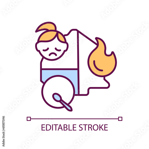 Humanitarian crisis RGB color icon. Conflict zone. Human right violation. Developing country. Food insecurity. Isolated vector illustration. Simple filled line drawing. Editable stroke